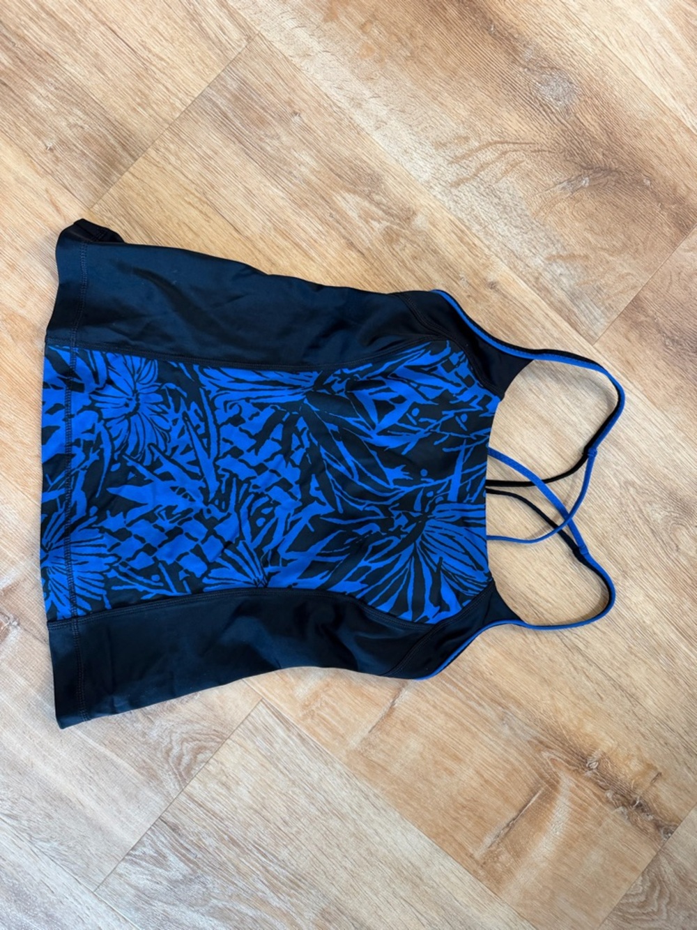 Land’s End Blue & Black Floral Swim Tank Top